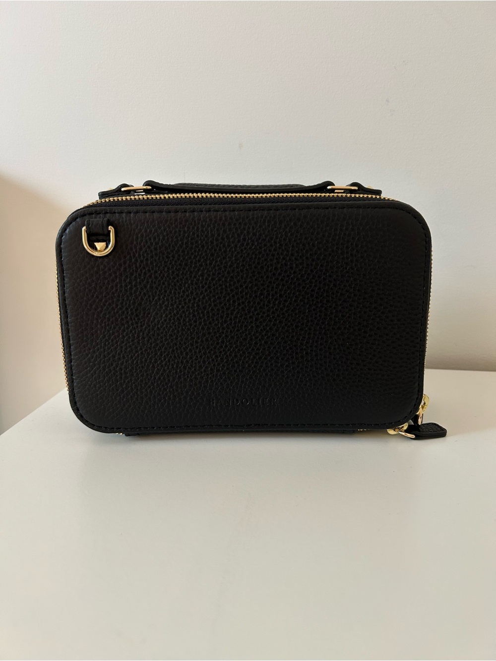 Bandolier Black Leather Jewelry Travel Case with Gold Hardware